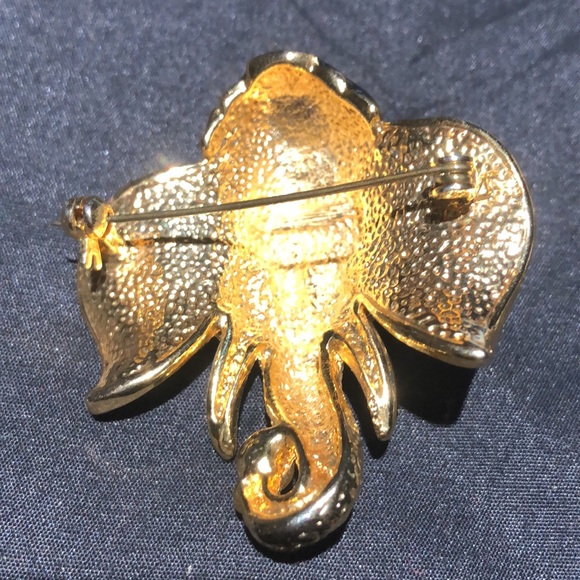 Gorgeous Vintage Elephant Brooch Pin Gemstones Red Green Gold Fast Shipping - Picture 3 of 3